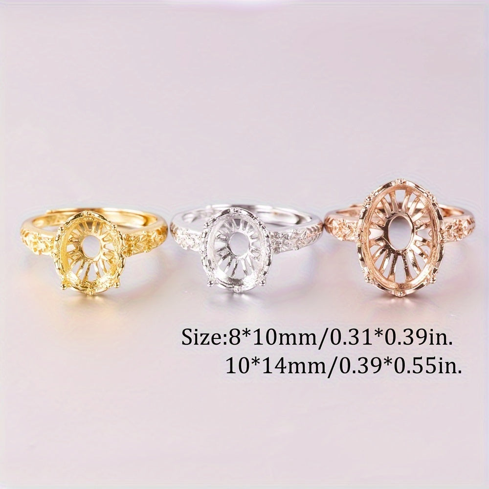 1pc 8*10-10*14mm Size Ring Mounting S925 Sterling Silver Four-Prong Exquisite Flower Style Ring Open Bezel Setting Suitable For Handmade Jewelry Making