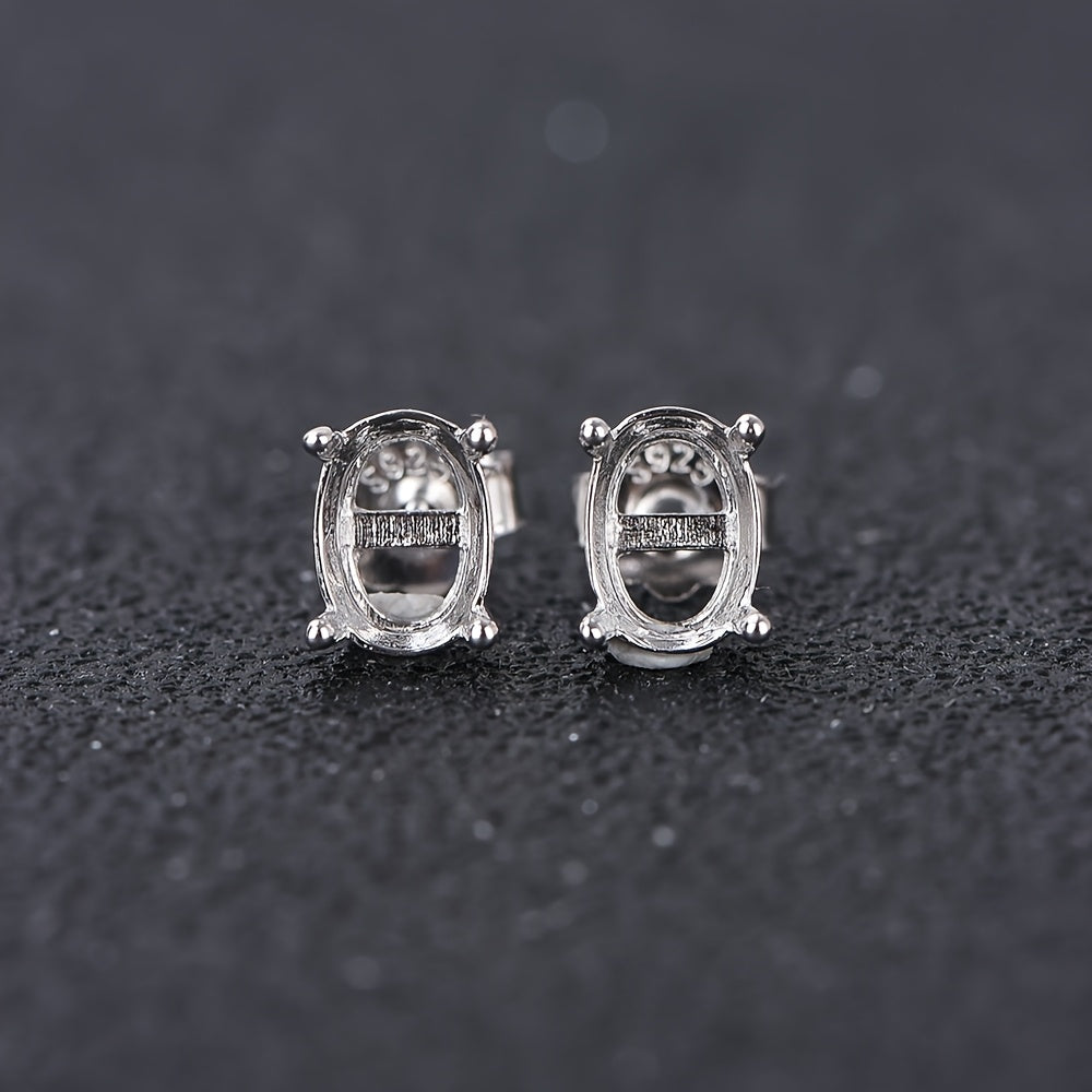 1 Pair Oval 4-Prong Silvery Golden Rose Golden Color Solid 925 Sterling Silvery Stud Earring Settings DIY Jewelry Supplies, Jewelry Making