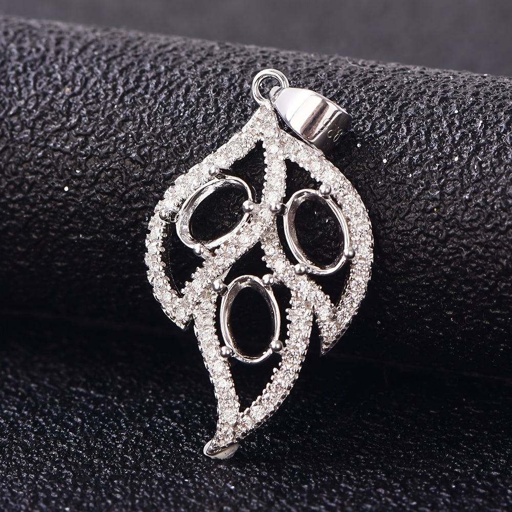 1pc 4*6mm Leaf Style Pendant Blank, 925 Sterling Silvery Material Necklace Base, Suitable for Handcrafted DIY Women's Jewelry Necklace