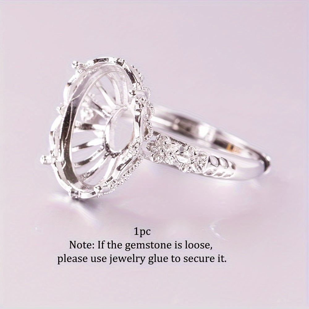 1pc 8*10-10*14mm Size Ring Mounting S925 Sterling Silver Four-Prong Exquisite Flower Style Ring Open Bezel Setting Suitable For Handmade Jewelry Making