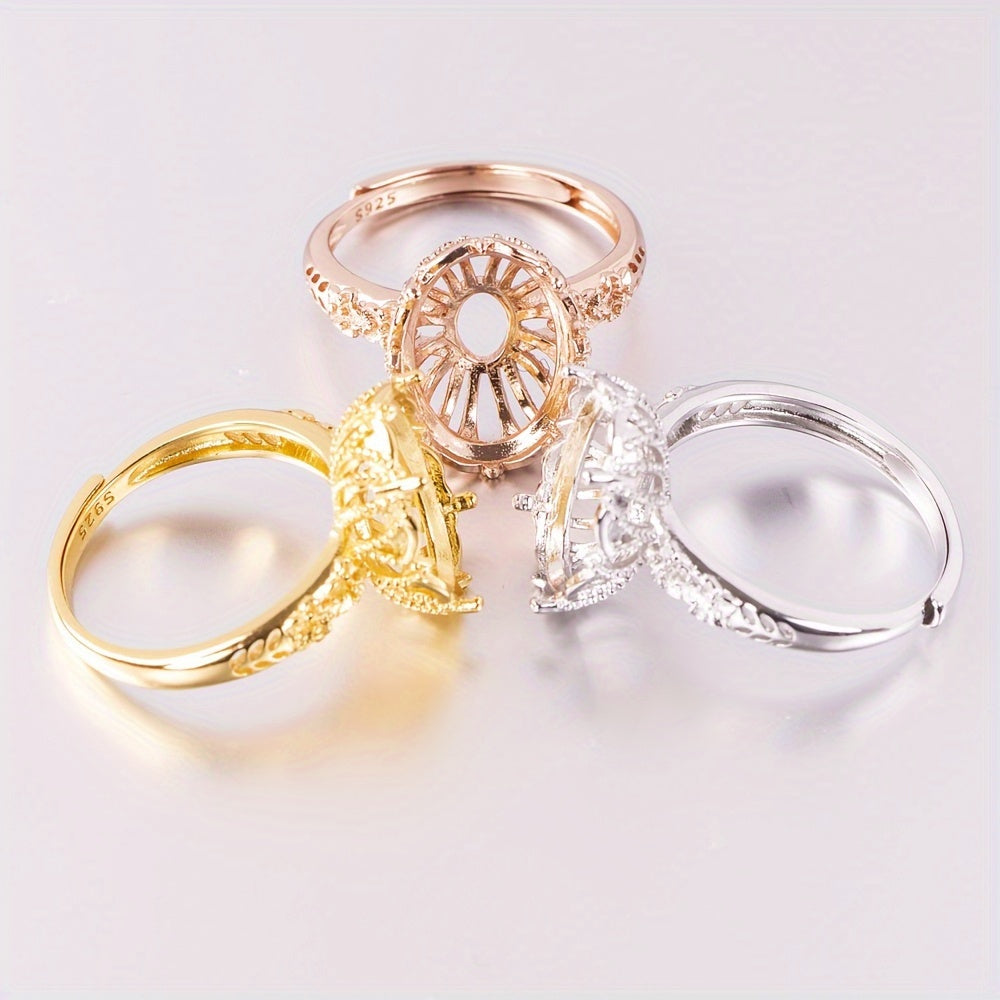 1pc 8*10-10*14mm Size Ring Mounting S925 Sterling Silver Four-Prong Exquisite Flower Style Ring Open Bezel Setting Suitable For Handmade Jewelry Making