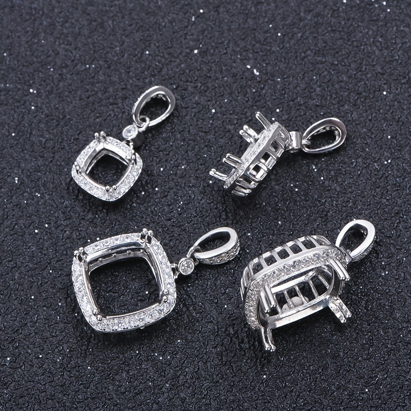 S925 Sterling Silver Cushion Pendant Base - 6-12mm Adjustable DIY Jewelry Base Minimalist Elegance Handmade for Stunning Accessories, Jewelry Making