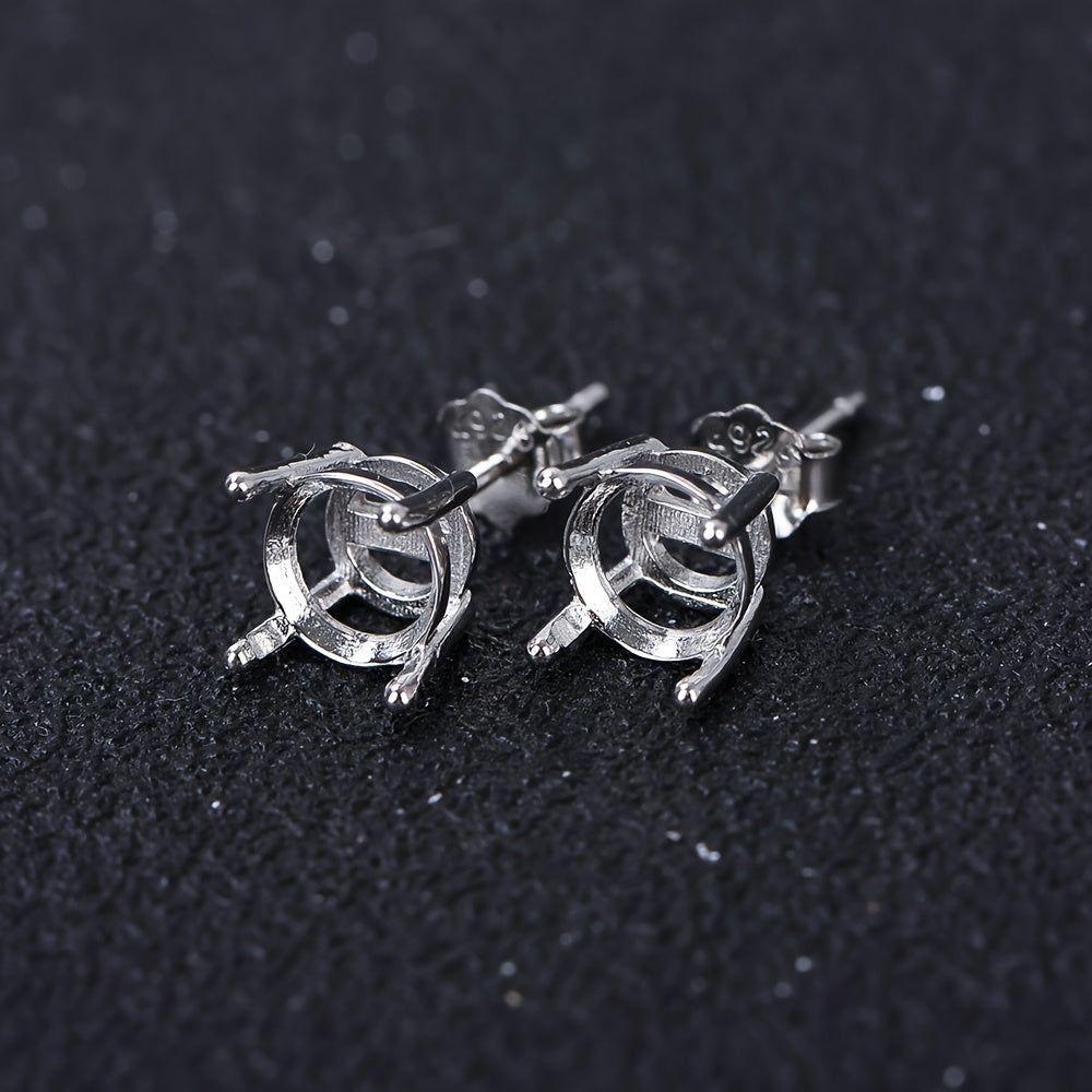 S925 Silver 4-Prong Earring Settings for DIY Jewelry Making - Round 4mm to 10mm Stone Mounts - Minimalist Stud Earring Backs for Handmade Jewelry Accessories