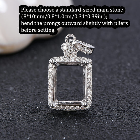WEATIAPO S925 Silvery DIY Jewelry Pendant Base, 8x10mm Rectangular Setting for Women'S Bracelets and Necklaces, Exquisite Style, Synthetic Zirconia (Synthetic Cubic Zirconia) Setting, Weft, Jewelry Making Parts And Accessories