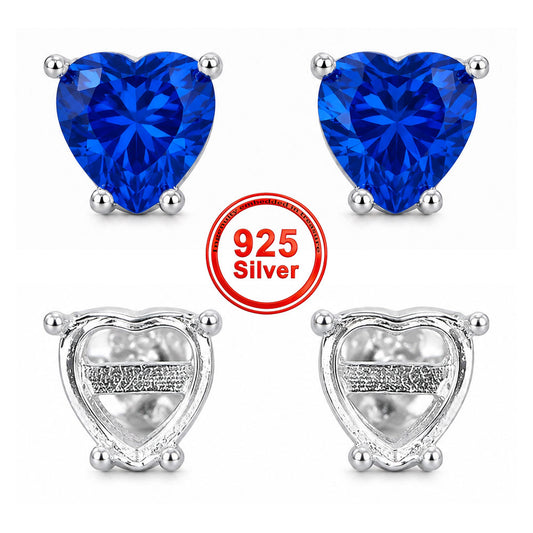 6mm and 7mm Heart Stud Earring Settings in S925 Sterling Silver
