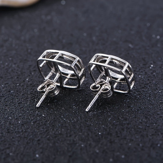 4*6-6*8 Simple Bezel Stud Earring Settings, S925 Sterling Silver, Suitable for Handmade DIY Earrings, Jewelry Findings