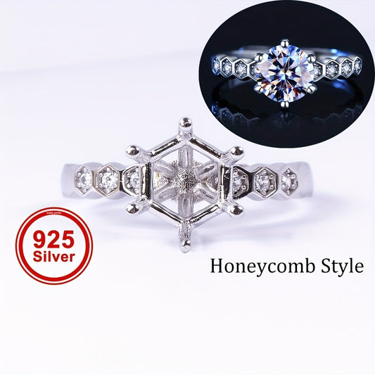 1pc 5-9mm Size Honeycomb Style Ring Shank Setting, 925 Silver Material, for DIY Handmade Jewelry, Jewelry Findings