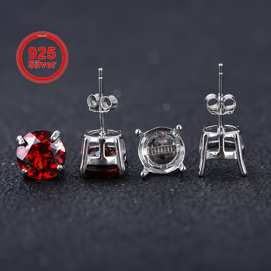 S925 Silver 4-Prong Earring Settings for DIY Jewelry Making - Round 4mm to 10mm Stone Mounts - Minimalist Stud Earring Backs for Handmade Jewelry Accessories