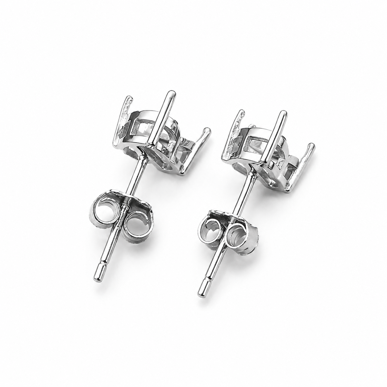 6mm and 7mm Heart Stud Earring Settings in S925 Sterling Silver