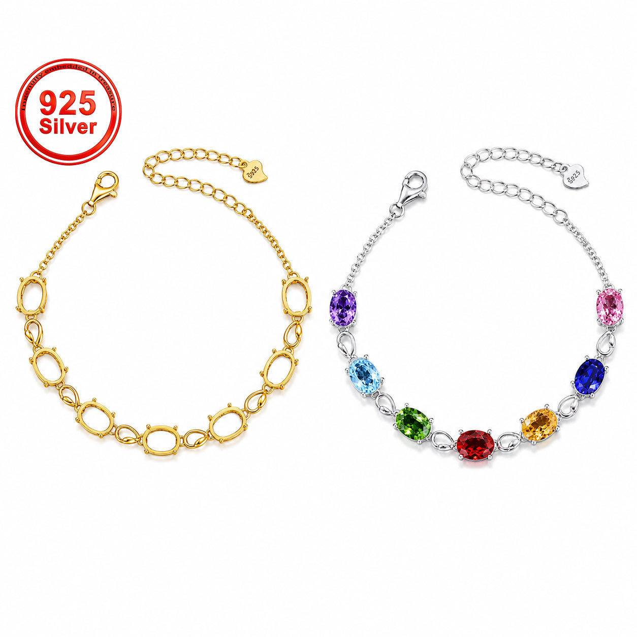 5×7mm & 6×8mm Oval Bracelet Setting S925 Sterling Silver for DIY Jewelry Making