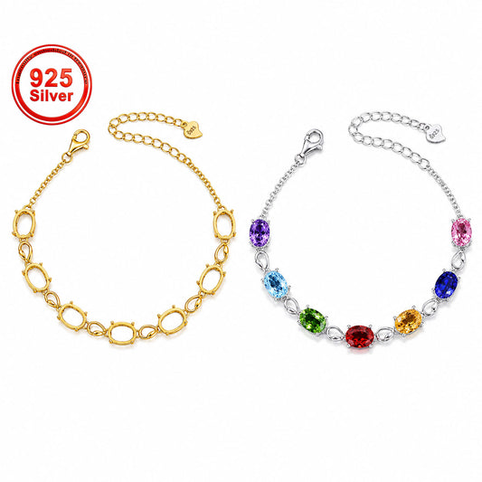 5×7mm & 6×8mm Oval Bracelet Setting S925 Sterling Silver for DIY Jewelry Making