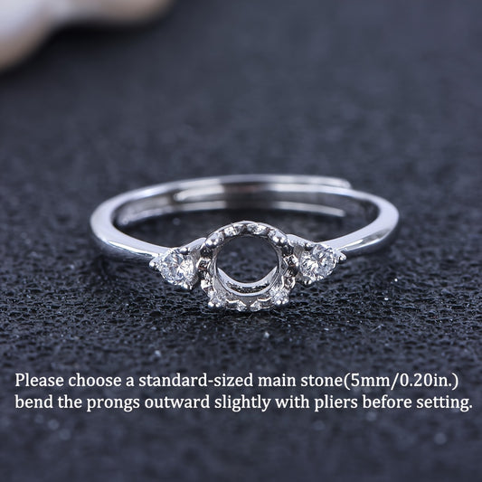 WEATIAPO 925 Silver Ring Blank - Sleek, Minimalist Design with Sparkling Gemstone Accents, Perfect for Custom Engraving, Customizable Ring|Minimalist Ring|S925 Silver Ring