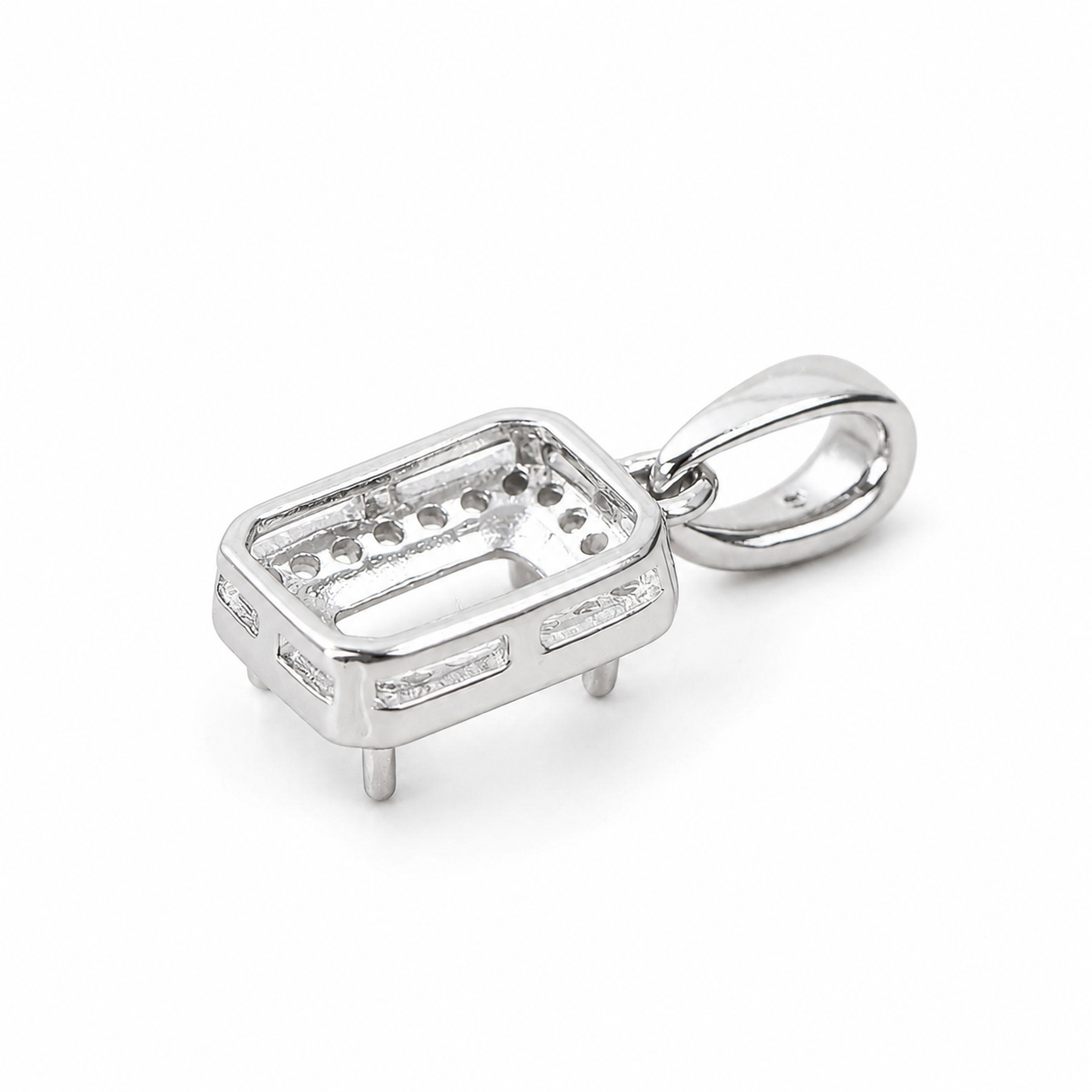4×6mm Rectangle Pendant Setting in S925 Sterling Silver for DIY Jewelry Making