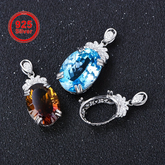 925 Sterling Silver Openwork Pendant Settings for 10×14-15×20mm Faceted Stones | Women's DIY Jewelry Making Supplies