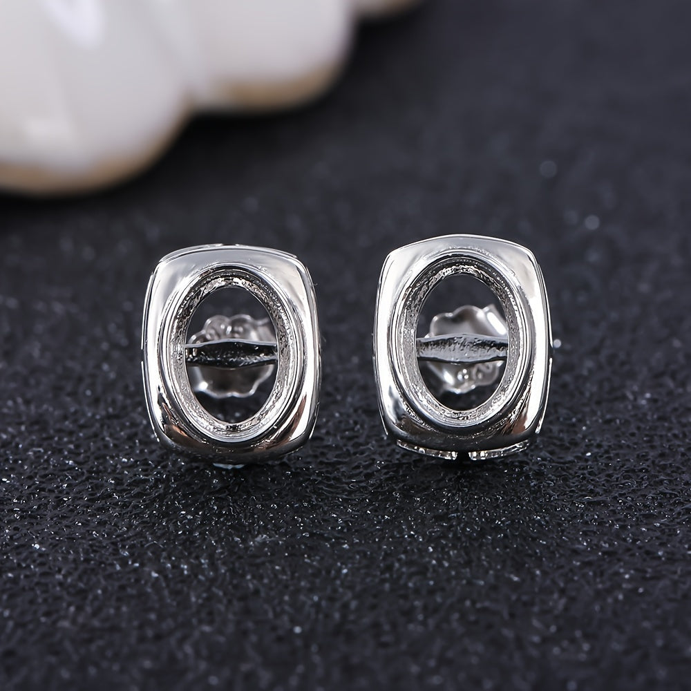 4*6-6*8 Simple Bezel Stud Earring Settings, S925 Sterling Silver, Suitable for Handmade DIY Earrings, Jewelry Findings