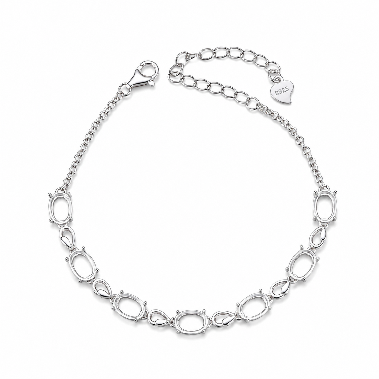 5×7mm & 6×8mm Oval Bracelet Setting S925 Sterling Silver for DIY Jewelry Making