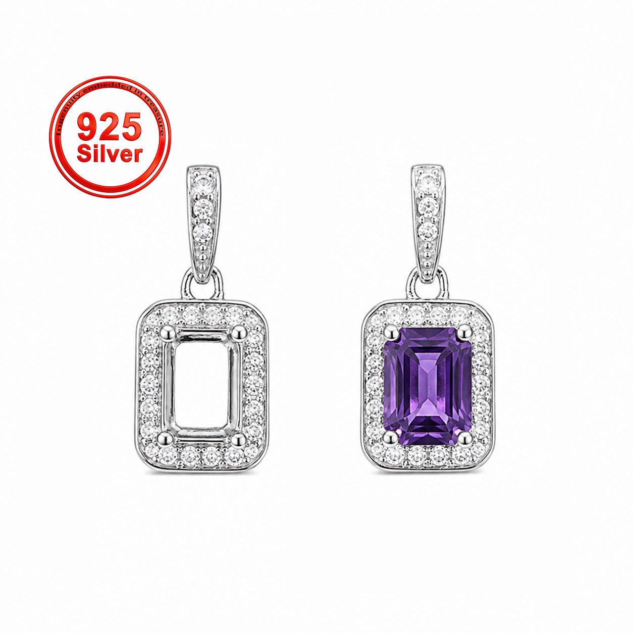 4×6mm Rectangle Pendant Setting in S925 Sterling Silver for DIY Jewelry Making