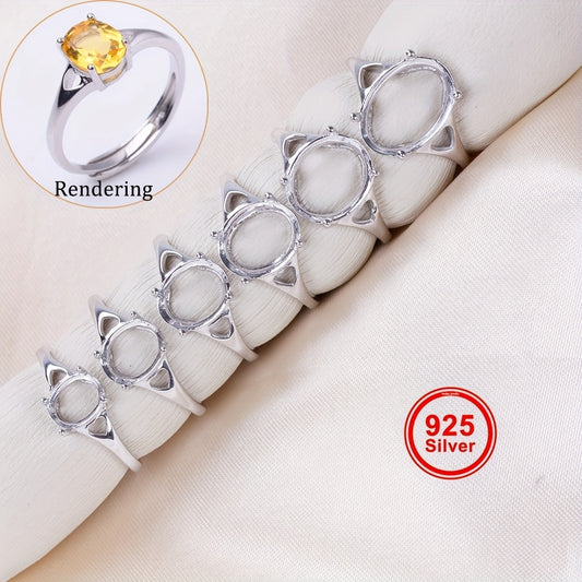 WEATIAPO S925 Sterling Silvery Heart-Shaped Ring Base for Jewelry Making, 6*8-10*14 Simple Ring Base, Silvery Material, Weitian