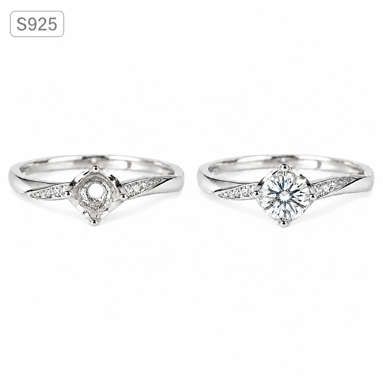 5mm Round Ring Setting S925 Sterling Silver Moissanite Style for DIY Jewelry Making