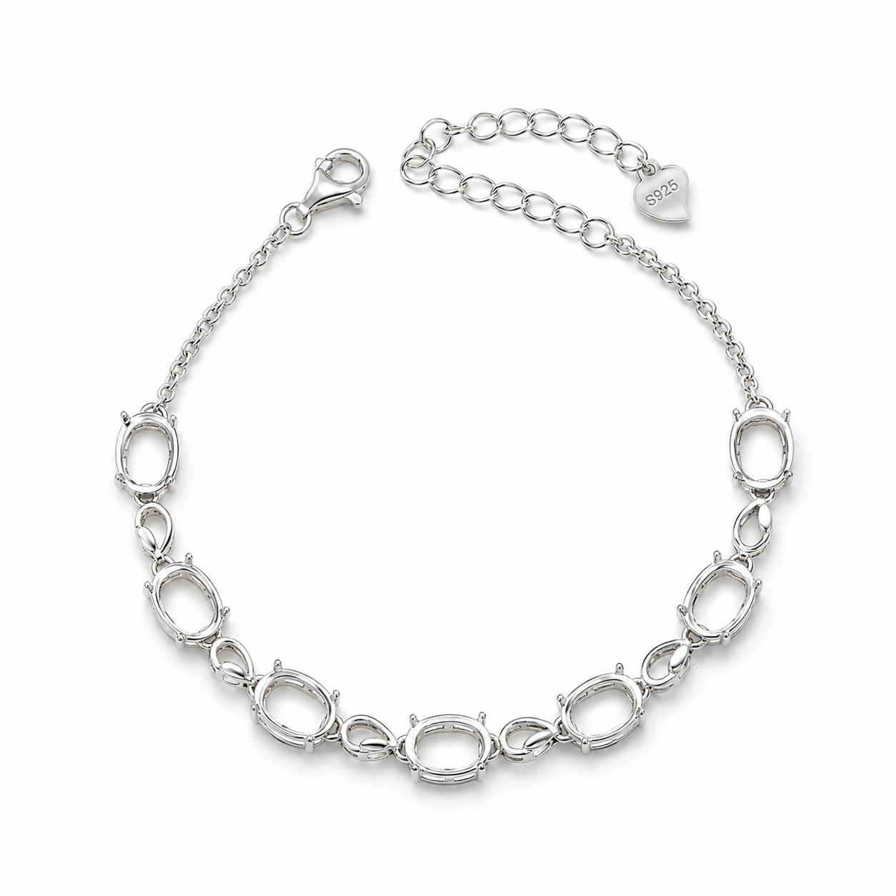 5×7mm & 6×8mm Oval Bracelet Setting S925 Sterling Silver for DIY Jewelry Making