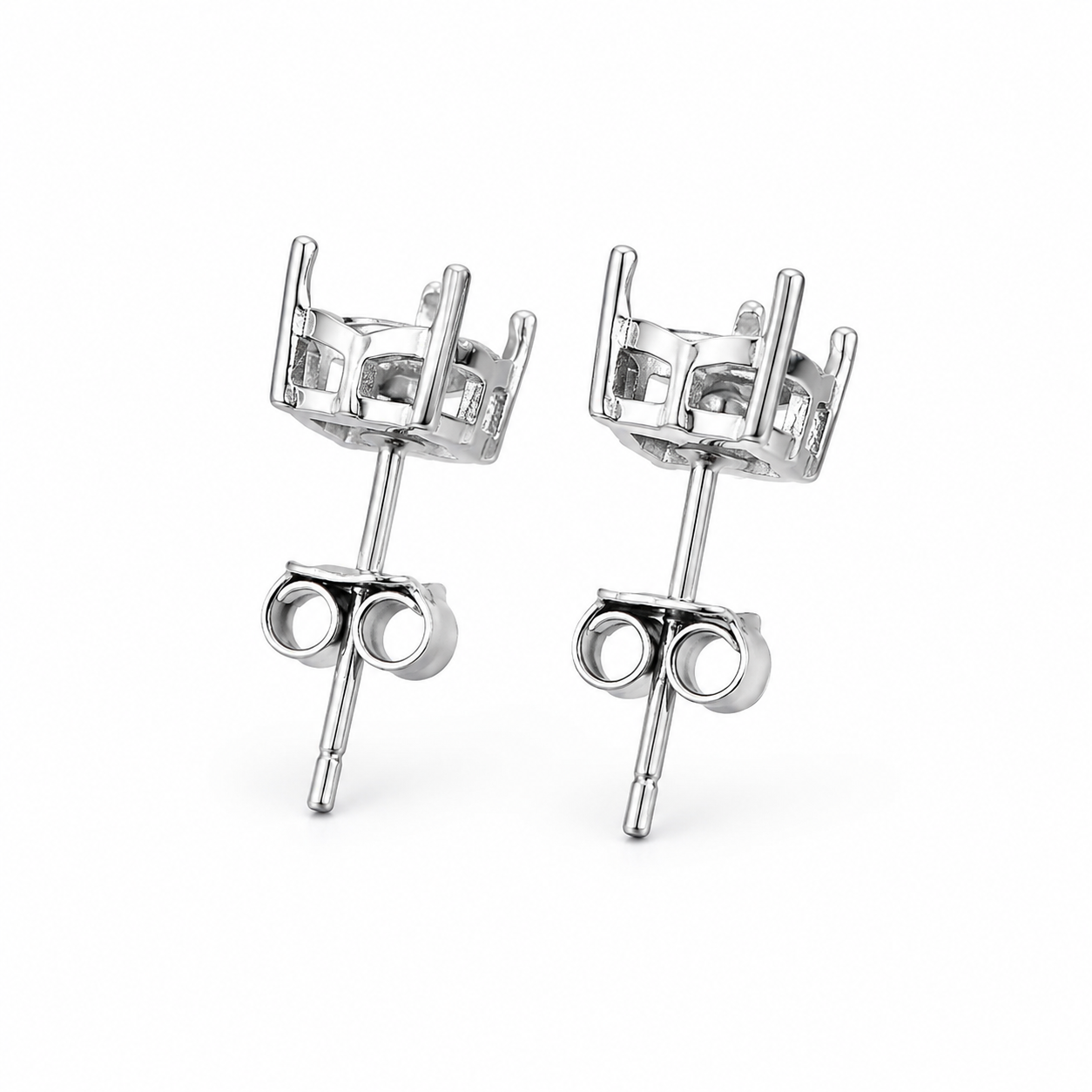6mm and 7mm Heart Stud Earring Settings in S925 Sterling Silver