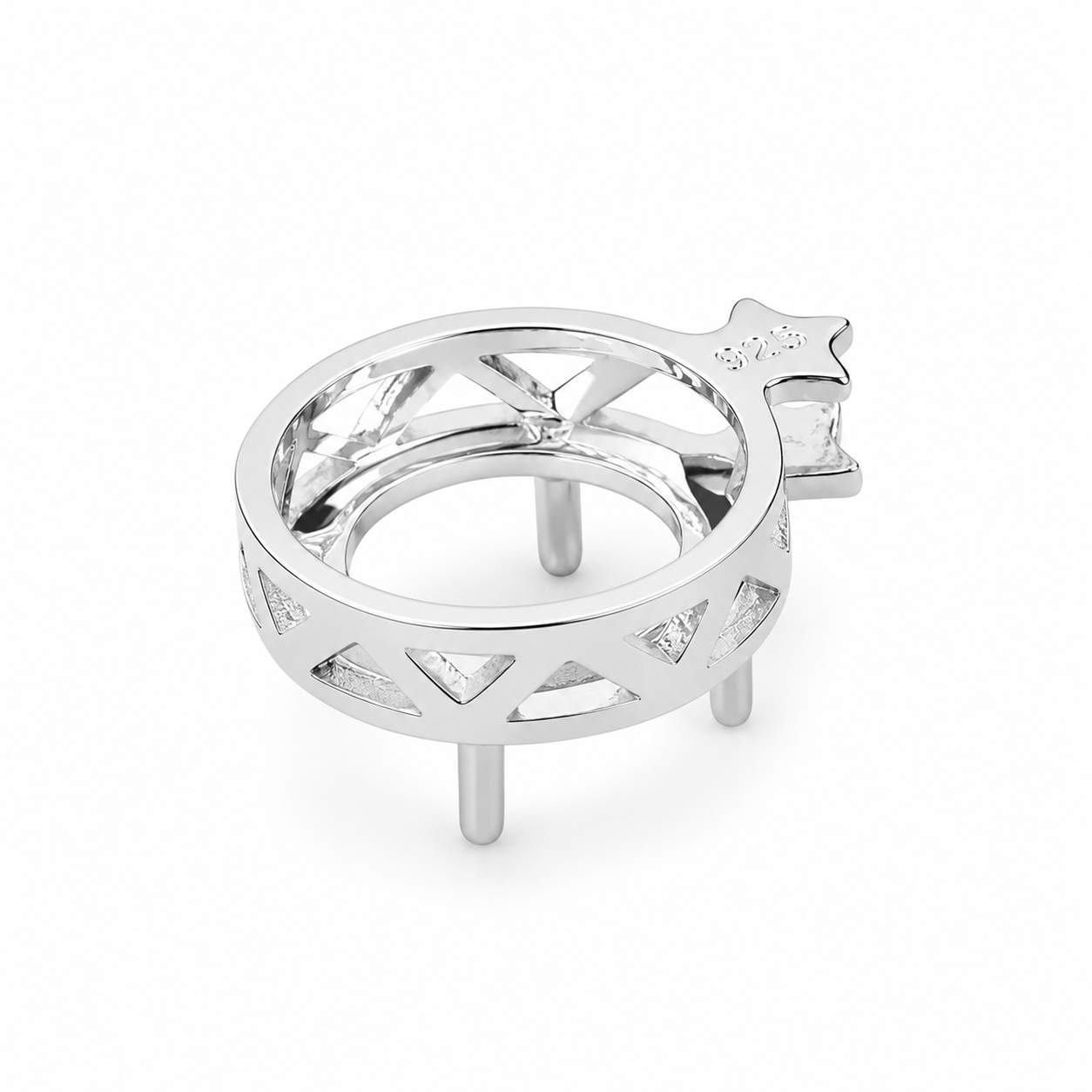 Front View of S925 Sterling Silver Star Pendant Setting