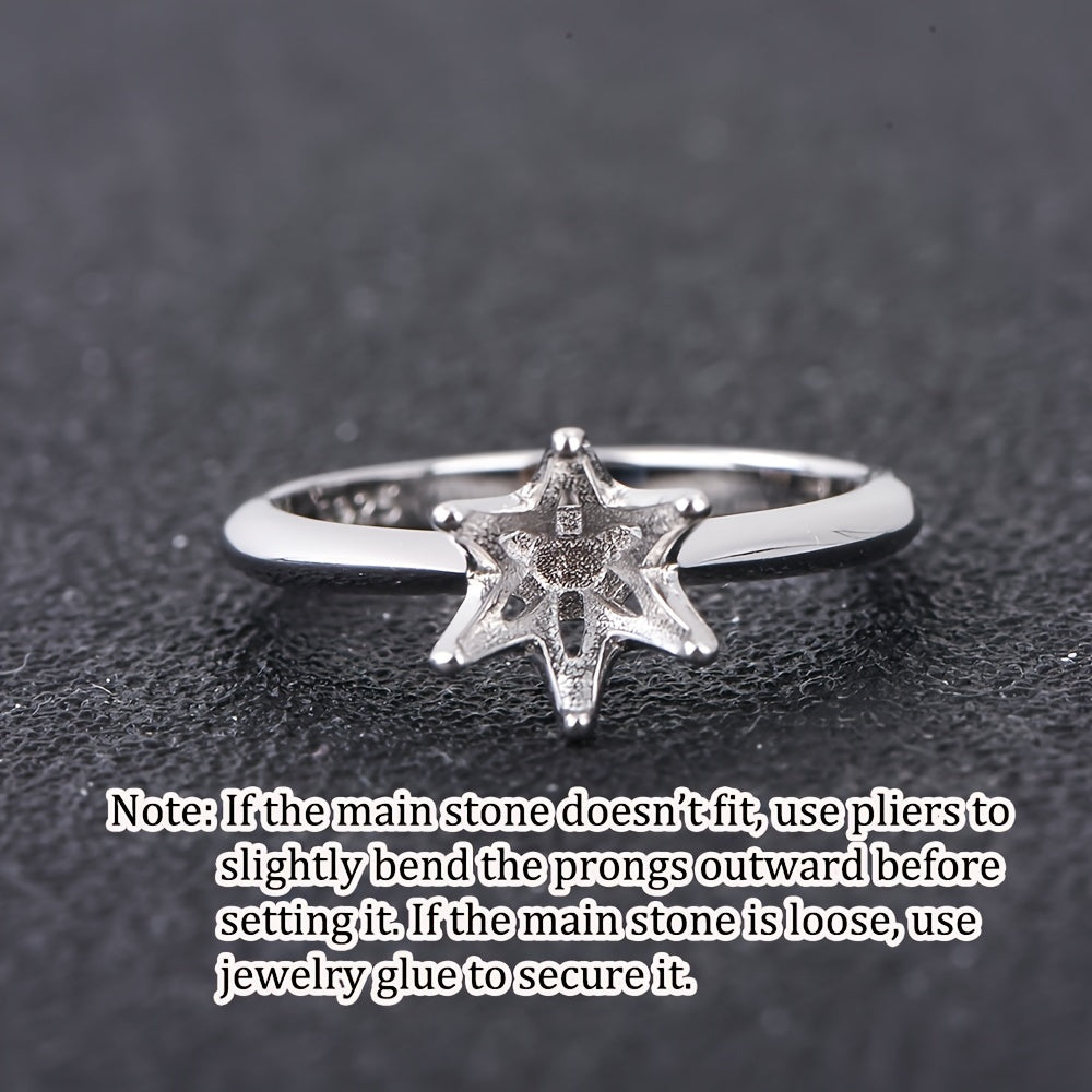 1-3ct Classic Six-Prong Solid Fixed Ring Setting, S925 Sterling Silver Material, Simple DIY Ring Accessory, Jewelry Making