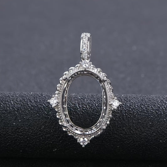 925 Silvery Vintage Large Teardrop Pendant Base - Elegant Cubic Zirconia Stone, Hollow, Fashion Jewelry Making Part, Jewelry Making Base|Teardrop Pendant|Hollow Pendant