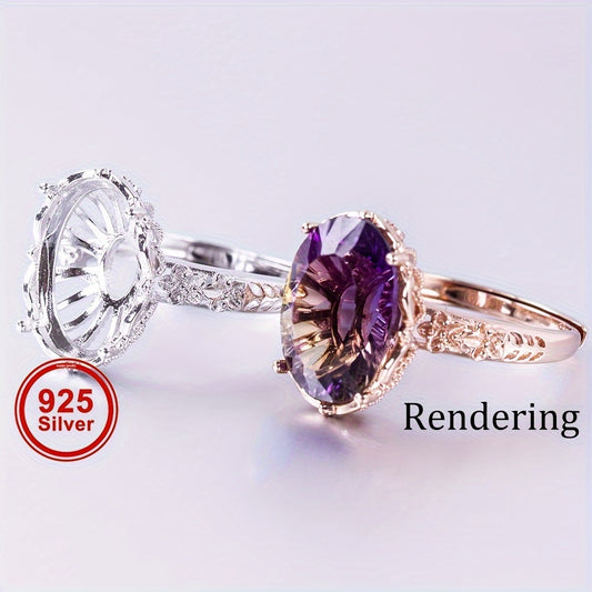 1pc 8*10-10*14mm Size Ring Mounting S925 Sterling Silver Four-Prong Exquisite Flower Style Ring Open Bezel Setting Suitable For Handmade Jewelry Making