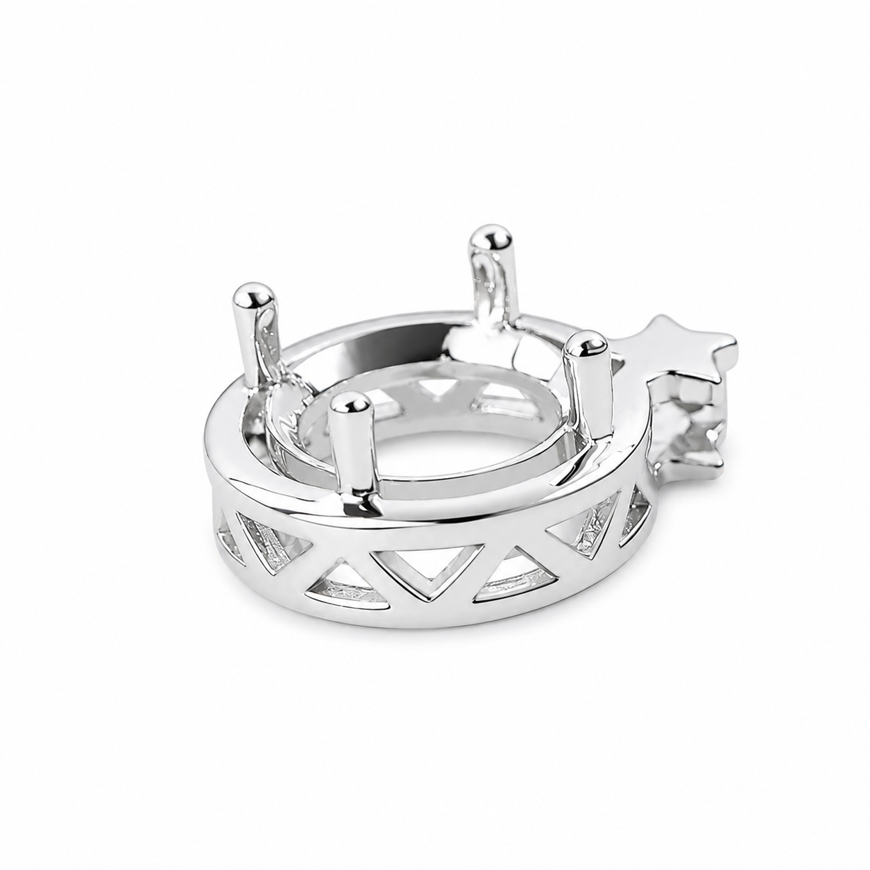 Front View of S925 Sterling Silver Star Pendant Setting