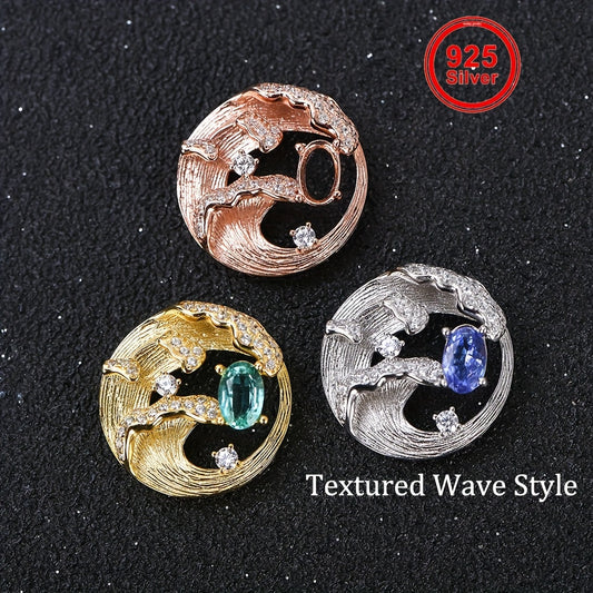 925 Silvery Wave Pendant Base - Textured, Round, DIY Jewelry Making Accessory with Cubic Zirconia Stones, Perfect for Creating Unique Earrings and Pendants, Jewelry Making Base | Textured Metalwork | Cubic Zirconia Stones, Jewelry Making Supplies