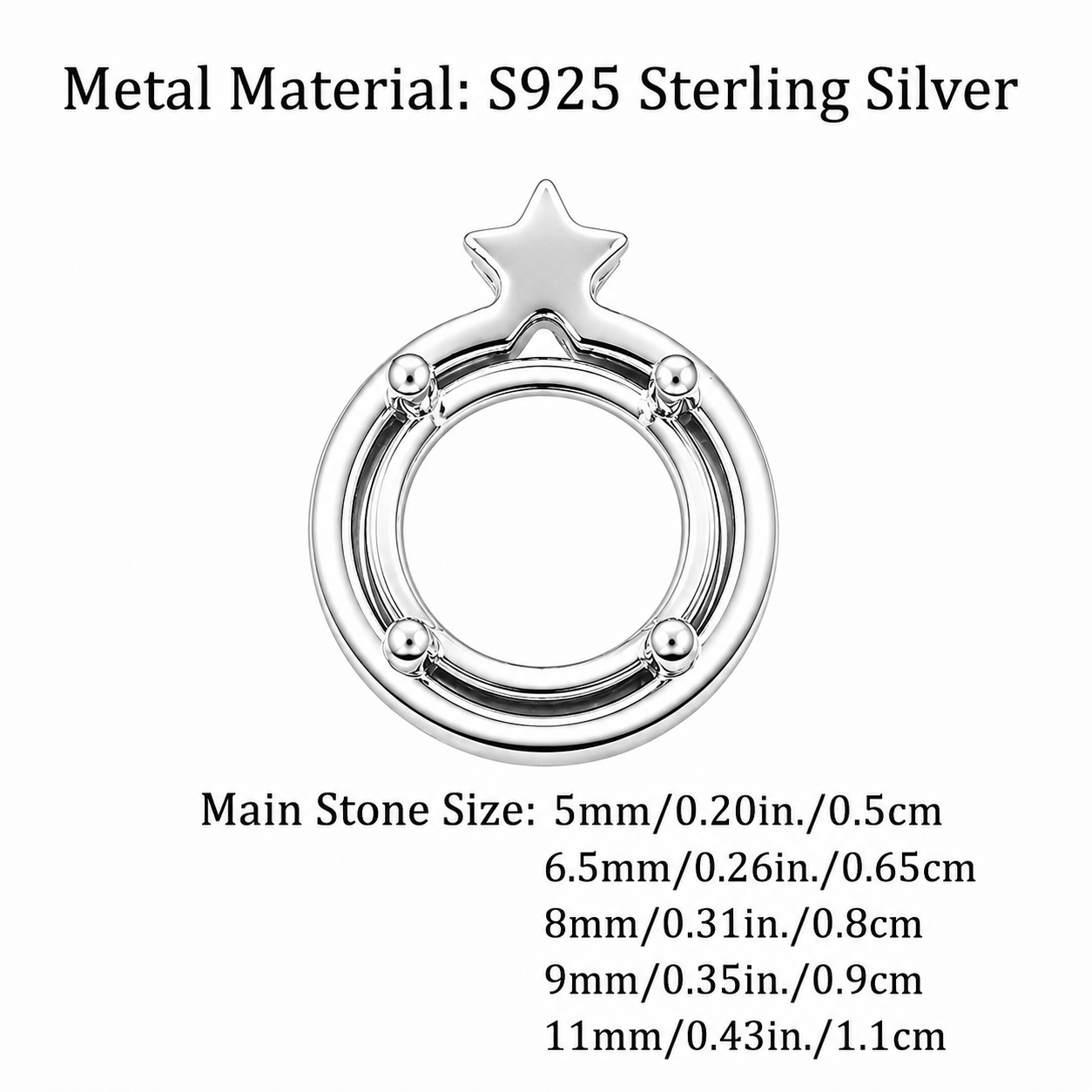 5mm-11mm Star Pendant Setting S925 Sterling Silver for DIY Jewelry Making