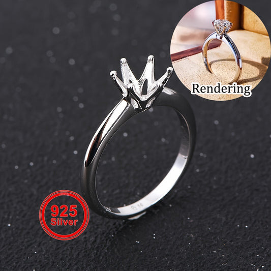 1-3ct Classic Six-Prong Solid Fixed Ring Setting, S925 Sterling Silver Material, Simple DIY Ring Accessory, Jewelry Making