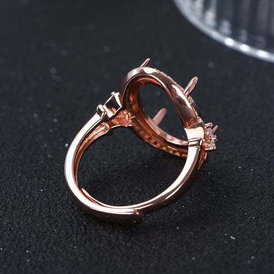925 Sterling Silvery Earrings with Rose Goldene Setting - 10x14mm Flat Back Cabochon Stones, Prong Bezel Cup Mountings, DIY Jewelry Making Supplies for Earrings and Pendants, DIY Jewelry Making Accessories | Elegant Earrings | Durable Jewelry