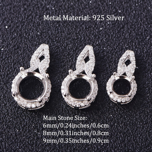 925 Sterling Silver Gourd Design Coin Bezel Pendant Base for DIY Jewelry, Fits 6mm to 9mm Center Stones, Suitable for Pendant Setting, Jewelry Making