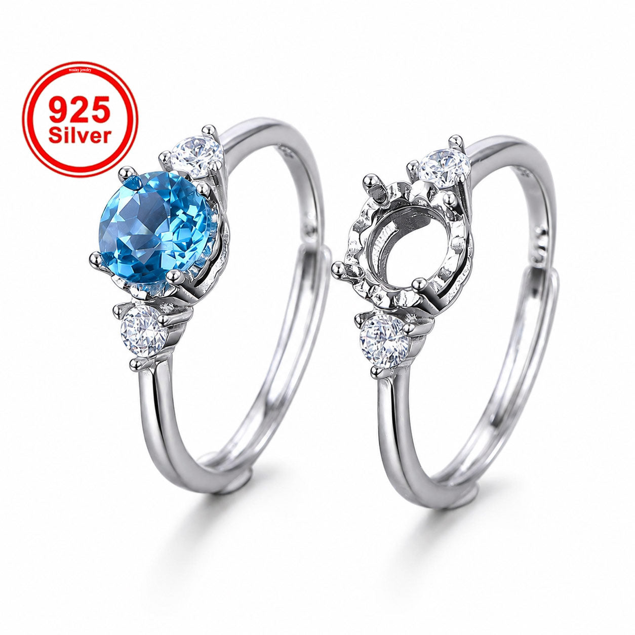 3mm-9mm Round Four-Prong Ring Setting in S925 Sterling Silver