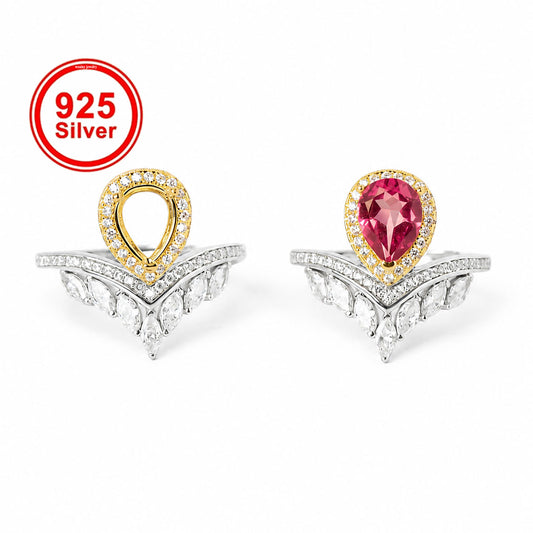 6×8mm Pear Two-Tone Ring Setting S925 Sterling Silver for Faceted Gemstones