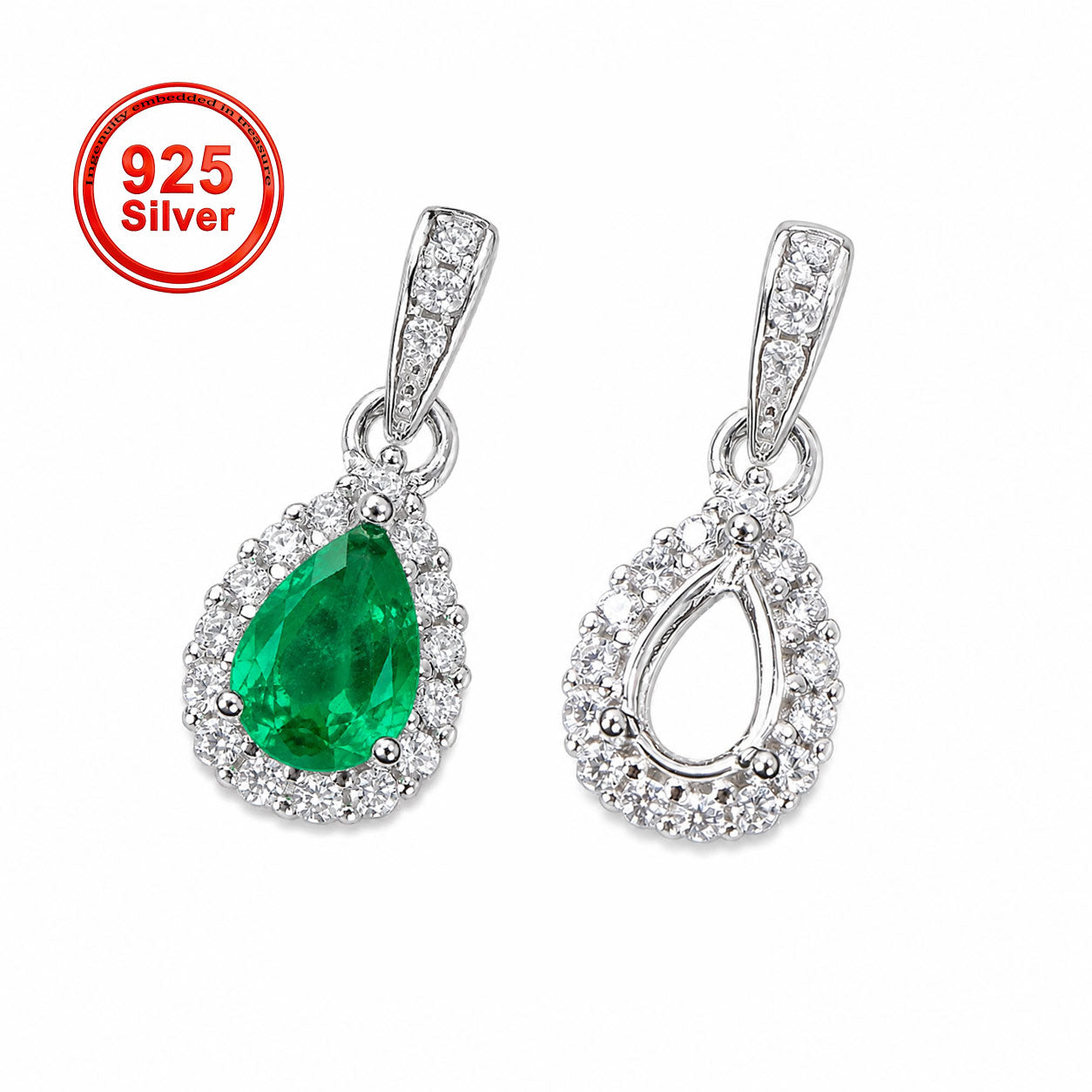 4×6mm Pear Pendant Setting in S925 Sterling Silver for DIY Jewelry Making