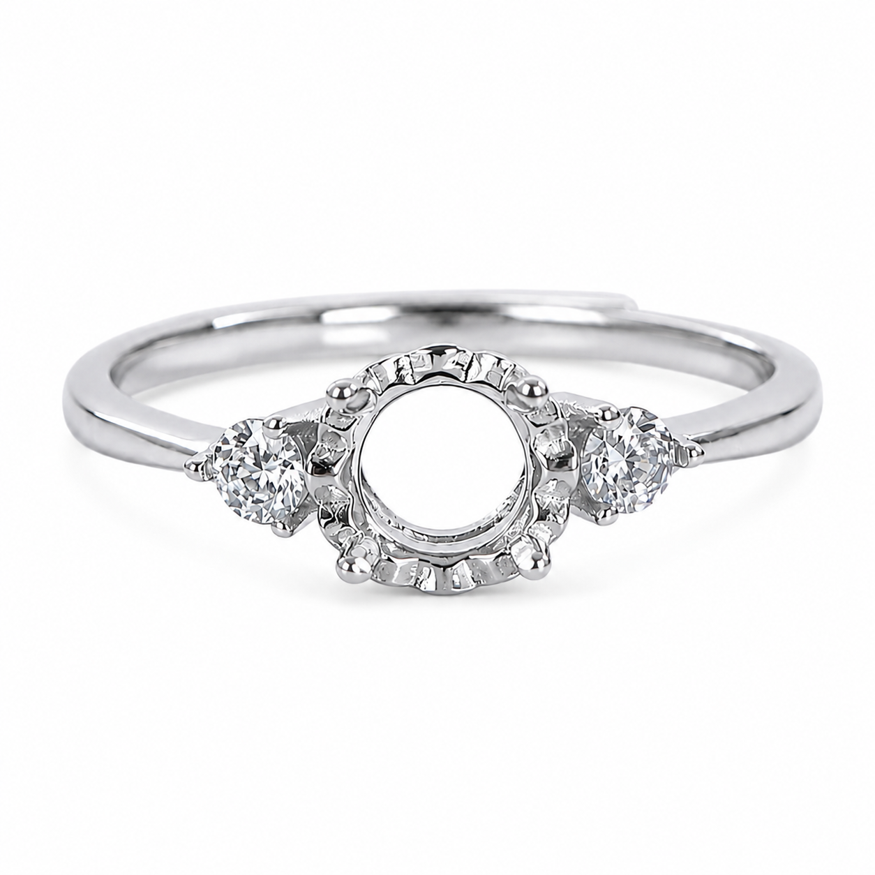 Open prong structure of S925 silver ring blank for faceted stones