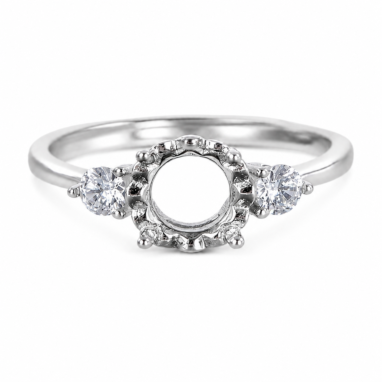3mm-9mm Round Four-Prong Ring Setting in S925 Sterling Silver