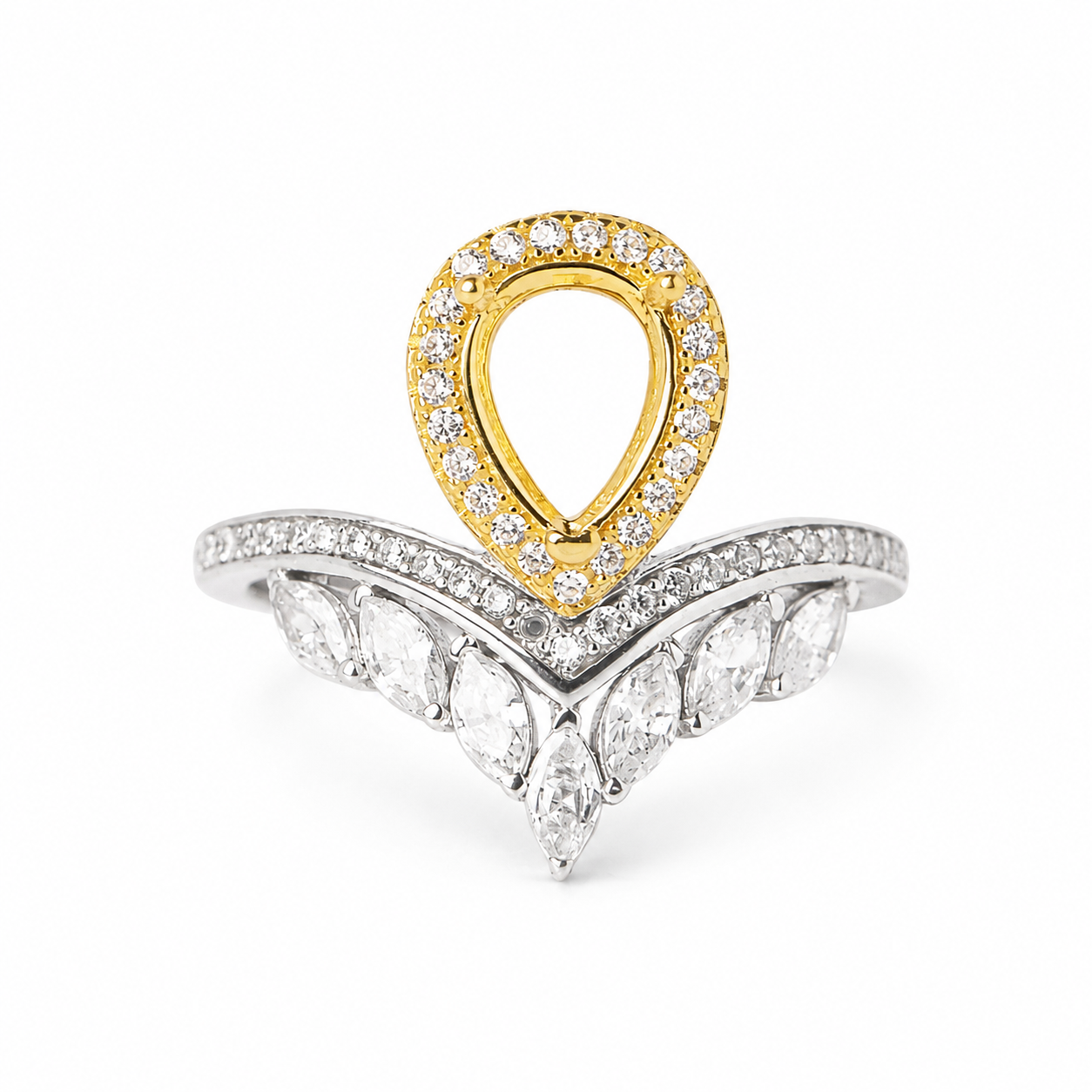 Front View of 6×8mm Pear Two-Tone Ring Setting