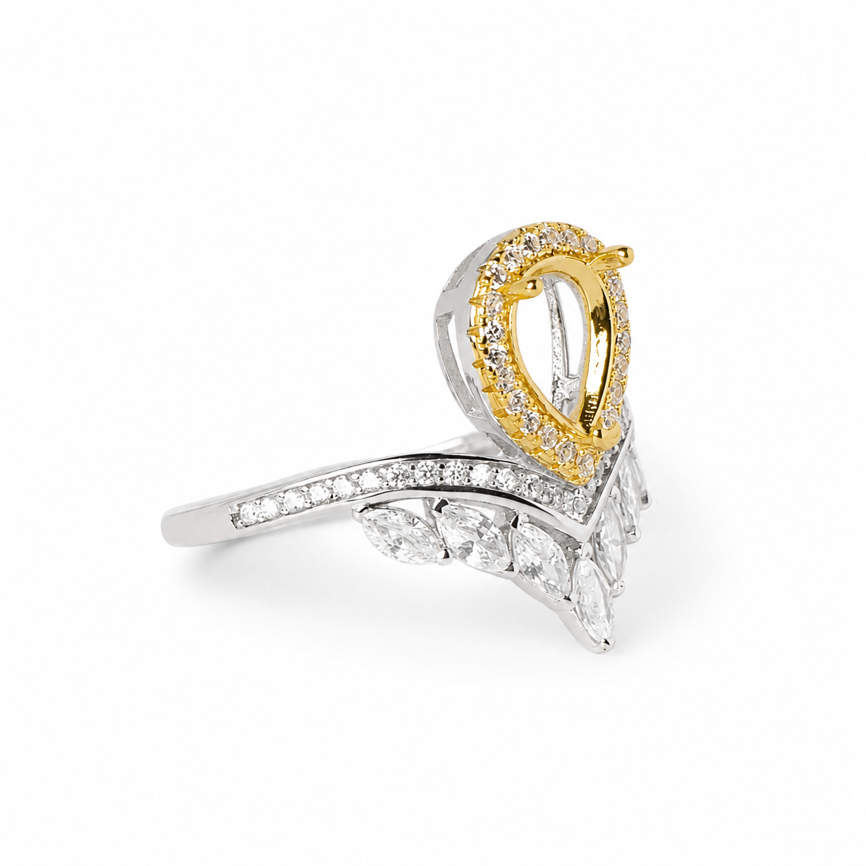 Side View of S925 Sterling Silver Pear Ring Setting
