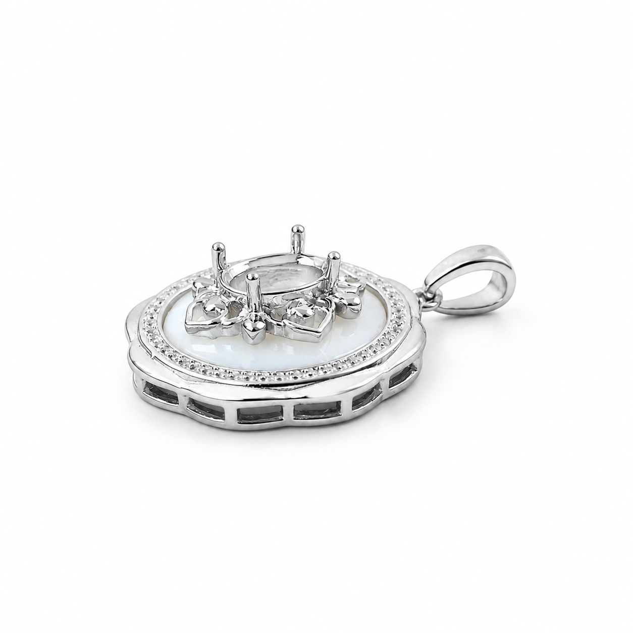 6×8mm Natural Mother of Pearl Vintage Pendant in S925 Sterling Silver
