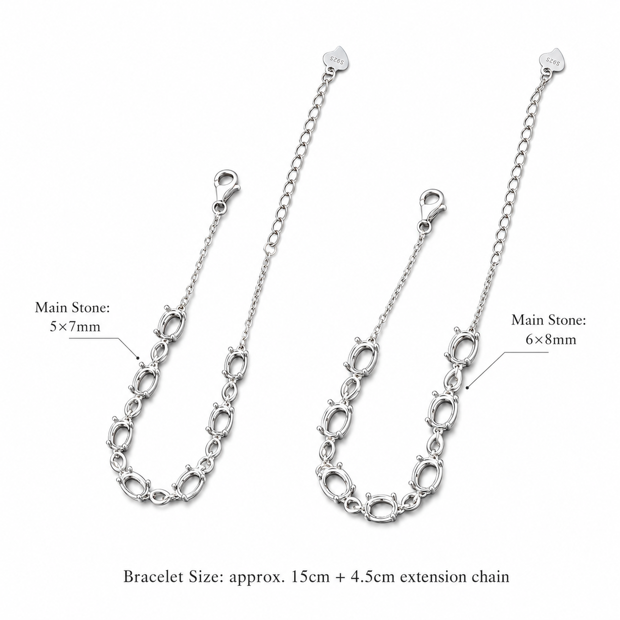 5×7mm & 6×8mm Oval Bracelet Setting S925 Sterling Silver for DIY Jewelry Making