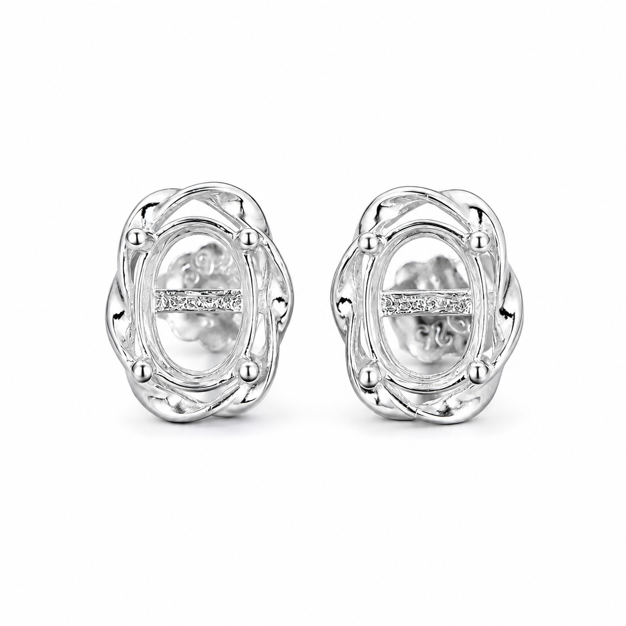 5×7mm Oval Wave Stud Earring Setting S925 Sterling Silver for DIY Jewelry Making