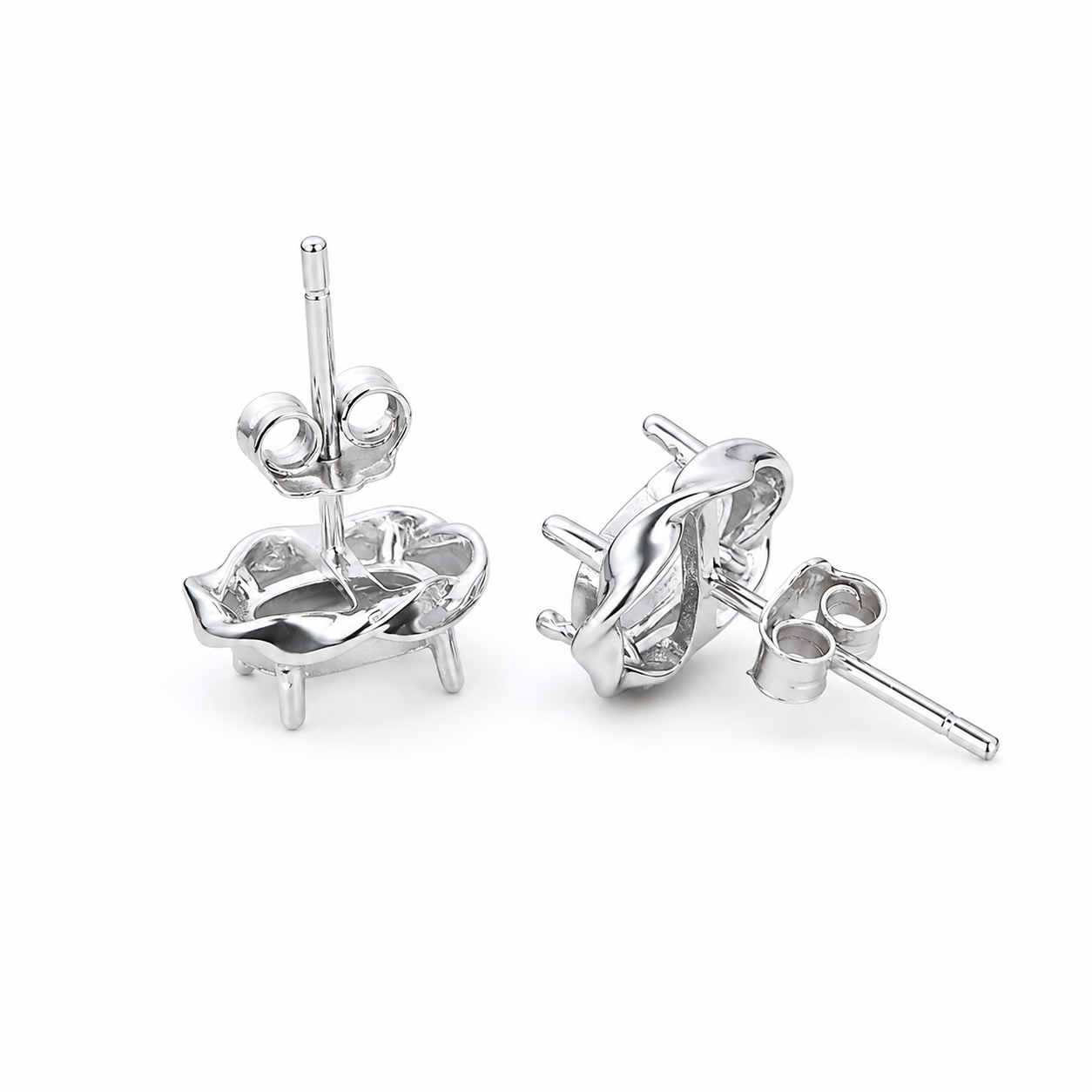 Side View of S925 Sterling Silver Wave Stud Earring Setting