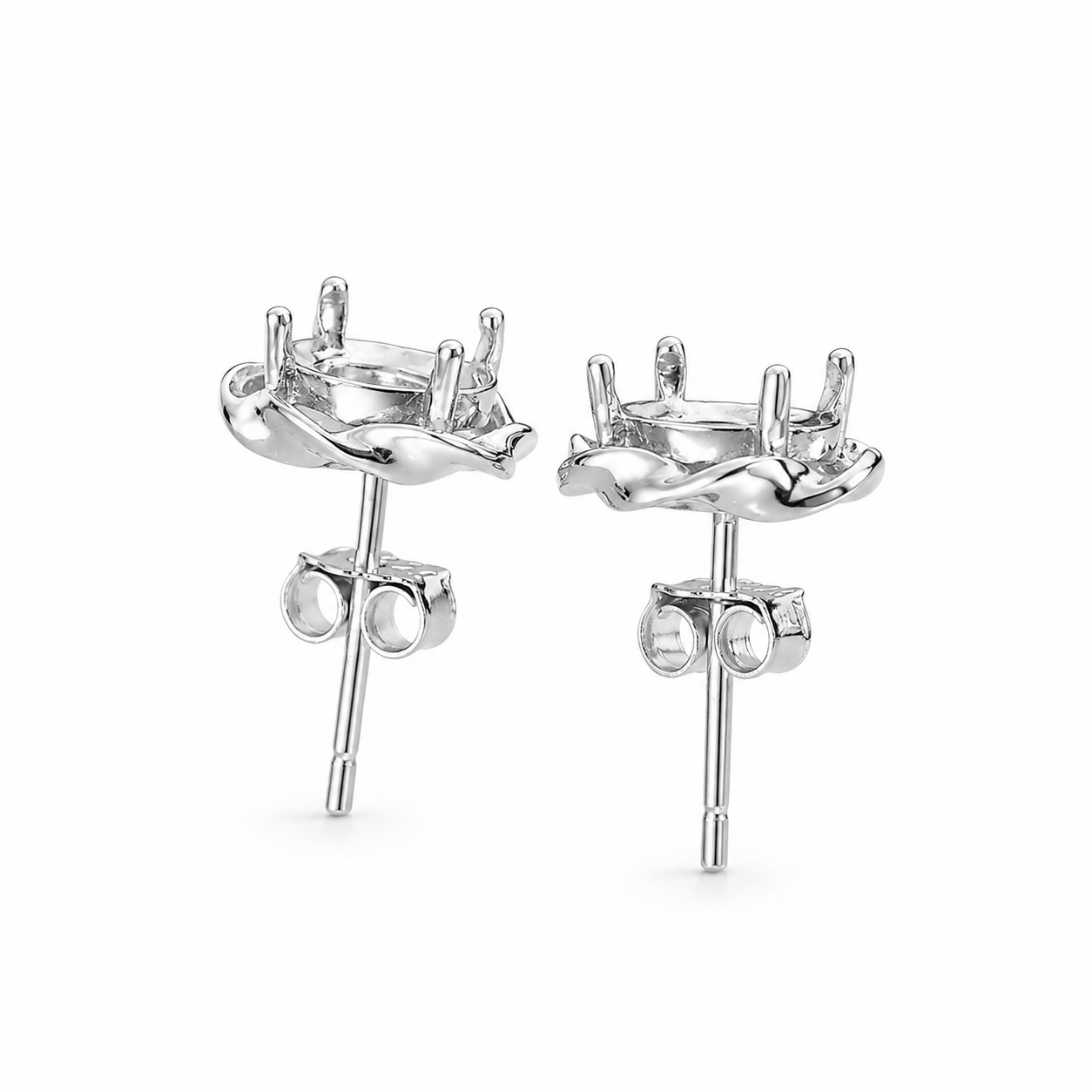 Minimalist Wave Stud Earring Blank for Oval Gemstones