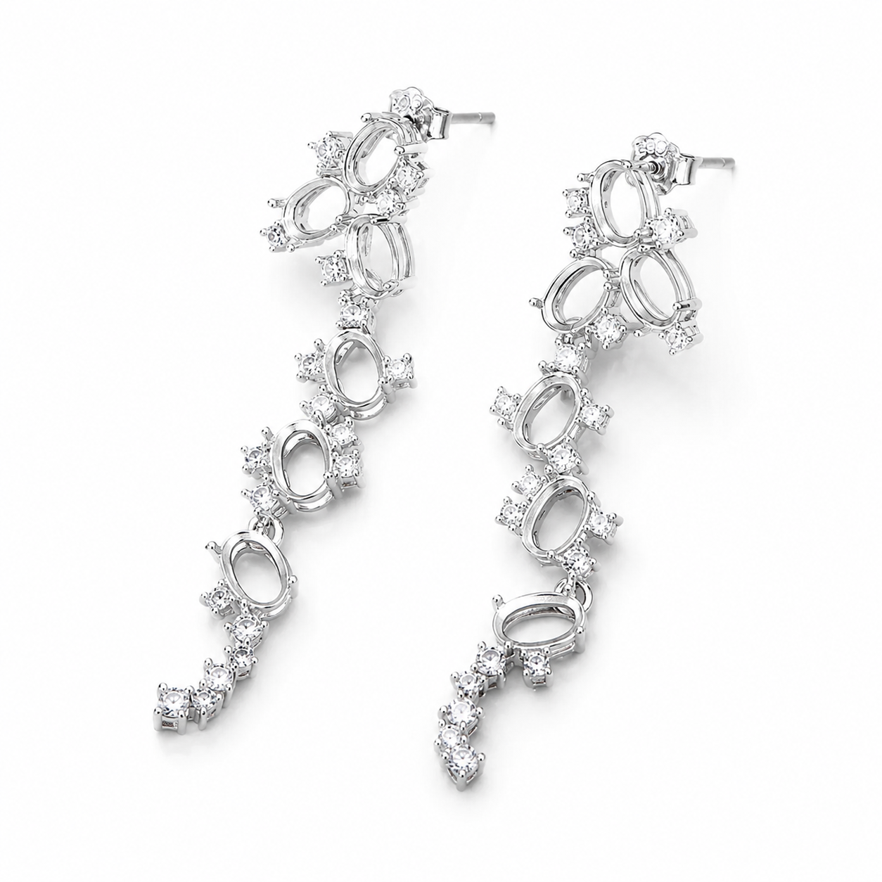 4×6mm Oval Luxury Dangle Earring Setting in S925 Sterling Silver