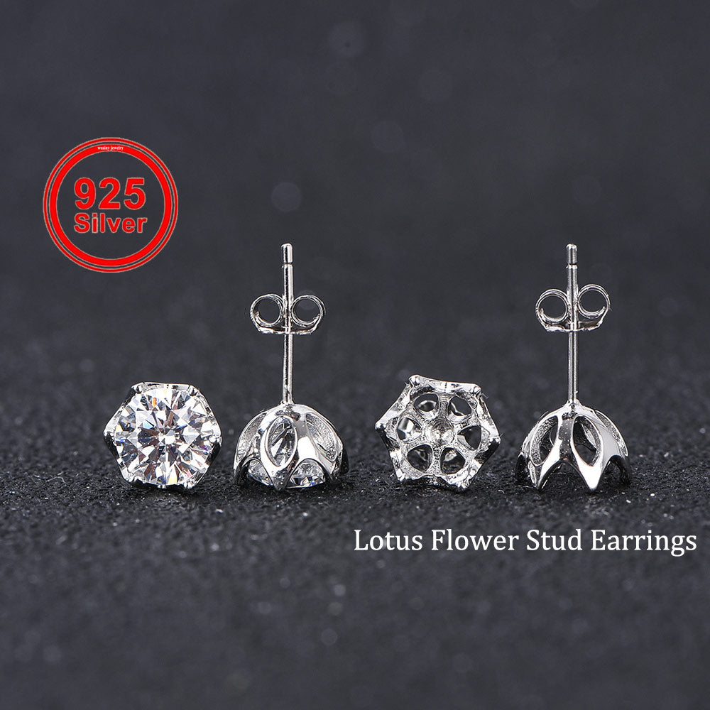 5mm–9mm Lotus Stud Earring Setting S925 Sterling Silver for DIY Jewelry Making