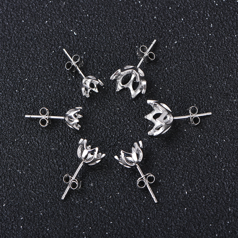 5mm–9mm Lotus Stud Earring Setting S925 Sterling Silver for DIY Jewelry Making